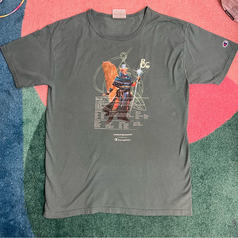 Dungeons and Dragons X Champion T Shirt Druid Teal Nerd Tabletop Gamer Medium